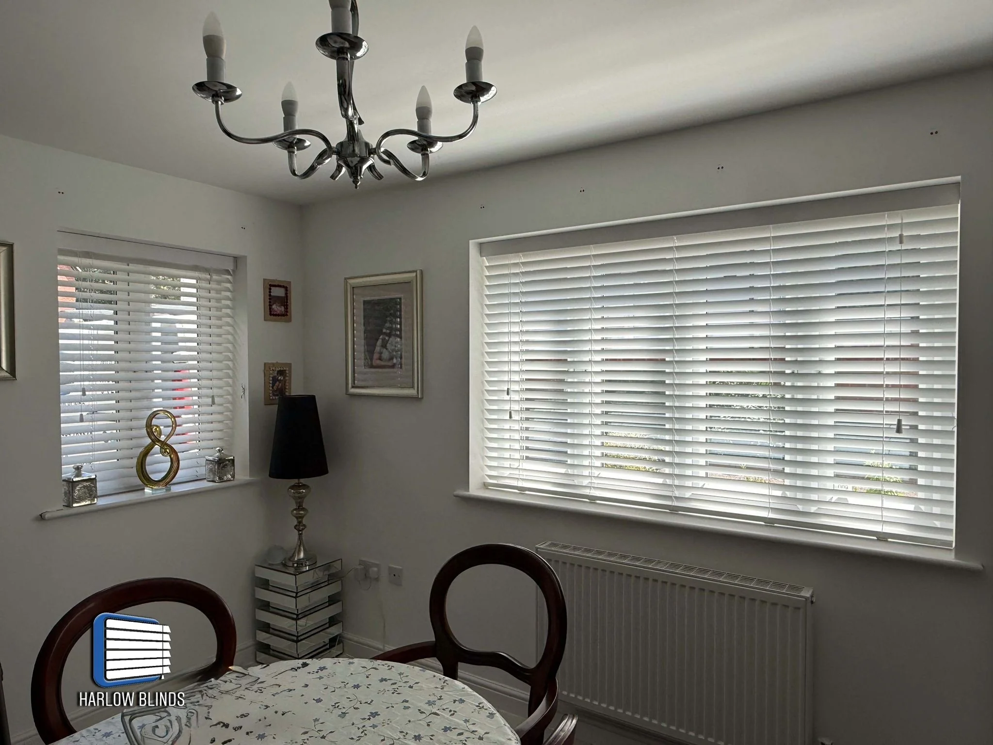 50mm white real wood Venetian blinds supplied and fitted in Old Harlow, second angle
