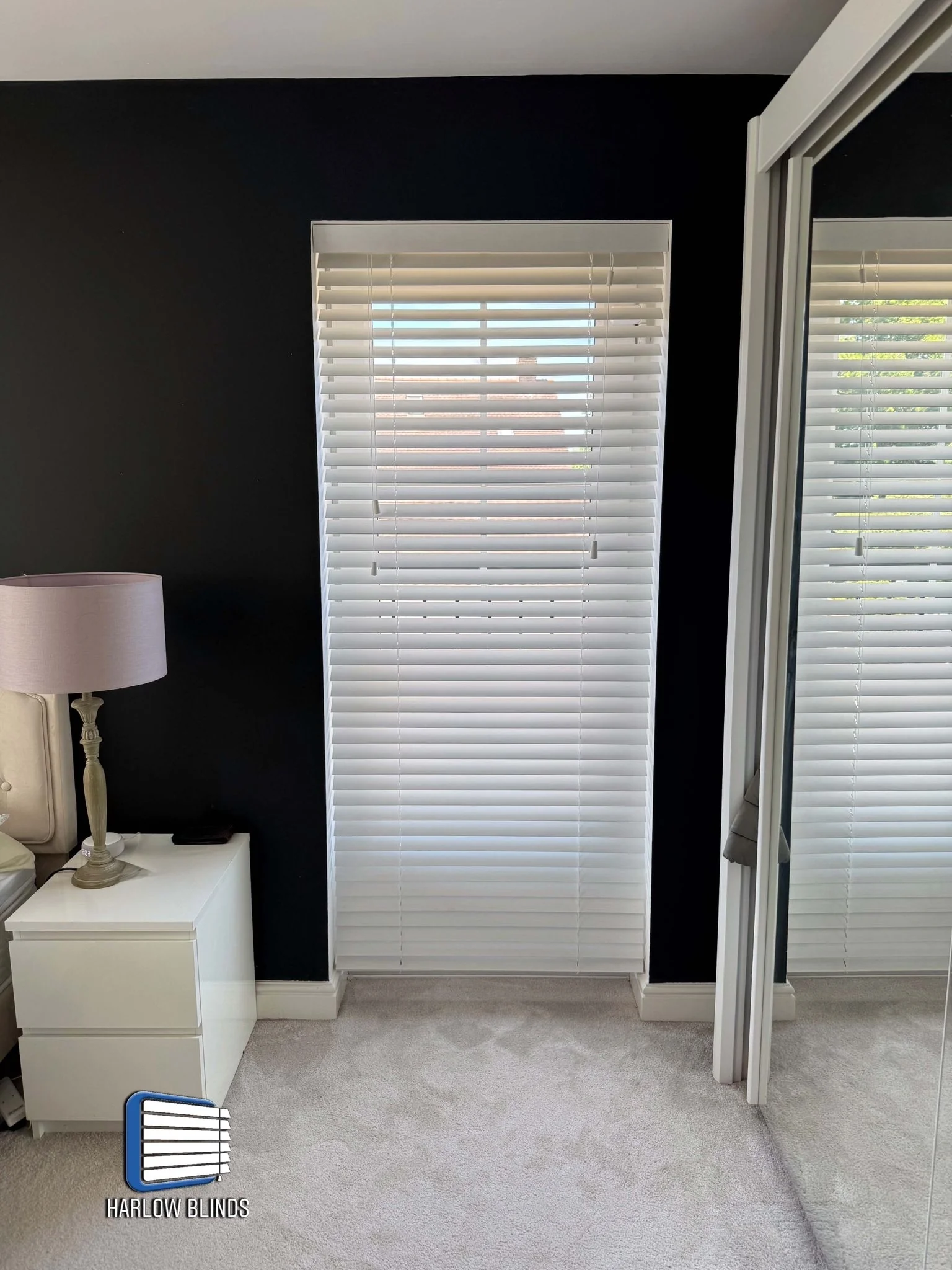 50mm white real wood Venetian blinds supplied and fitted in Old Harlow, third angle