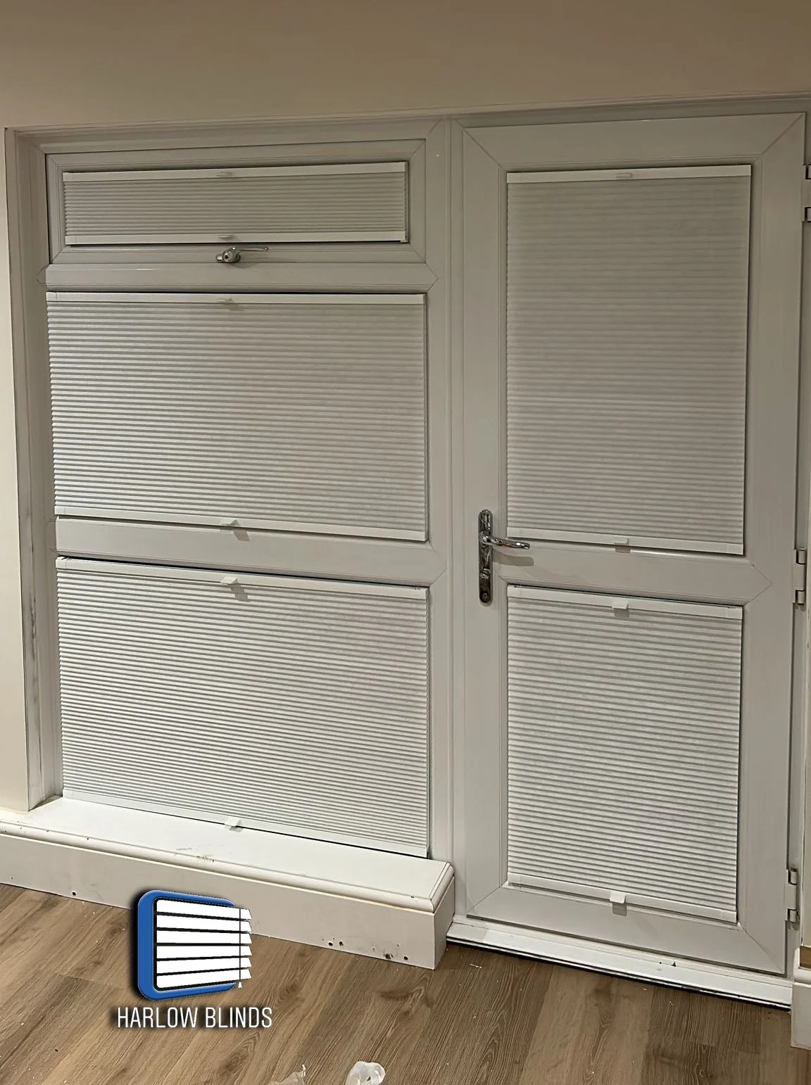 Pleated fit to frame blinds, no drilling, fitted in Newhall Harlow