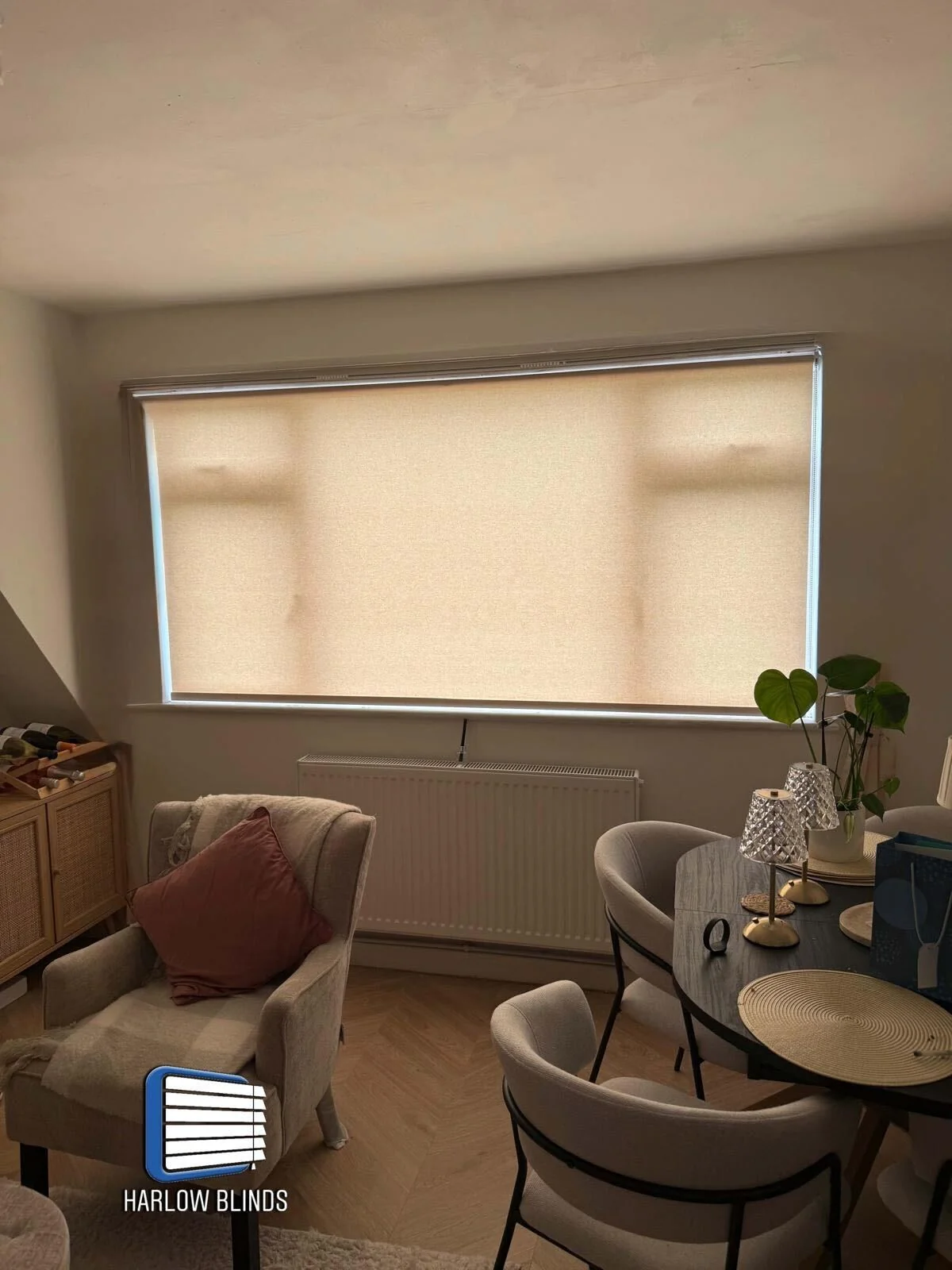 Roller blind in beige supplied and fitted in Epping