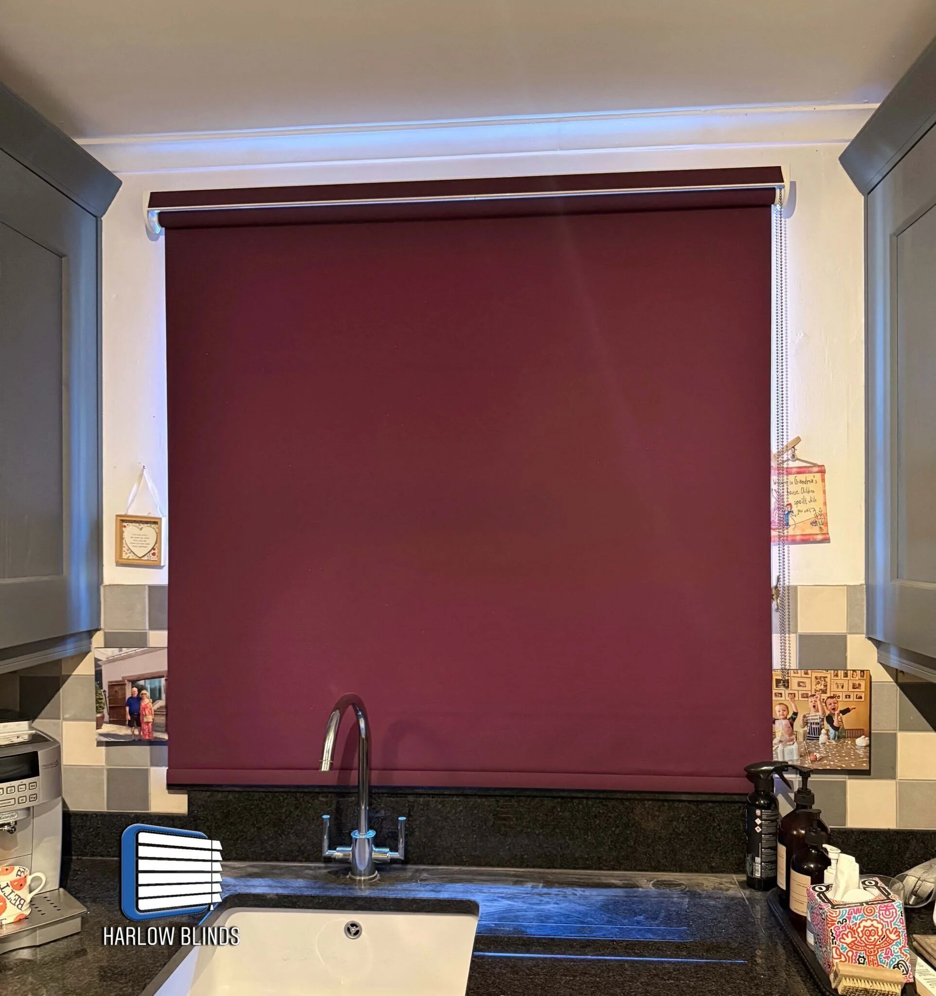 Roller blind in fascia with matching fabric insert, fitted in Old Harlow